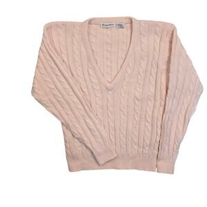 VTG Carriage Court Sweater Womens Small Pink V-Neck Cable Knit Pullover Preppy
